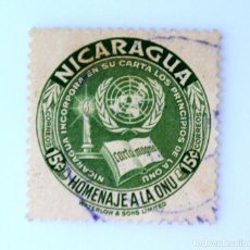Sellos: SELLO POSTAL NICARAGUA 1954 , 15 C, HOMENAJE A LA O.N.U., USADO. Lote 231491370