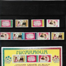 Sellos: NICARAGUA 1973, SERIE COMPLETA 9 VALORES + HOJA BLOQUE NAVIDAD. MNH.. Lote 318641773