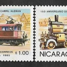 Sellos: SD)1985 NICARAGUA 150° ANNIVERSARY OF THE GERMAN RAILWAY, 2 CTO STAMPS