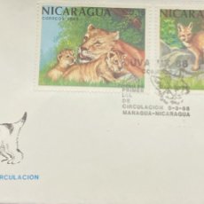 Sellos: O) 1988 NICARAGUA, JUVALUX 1988, PANTHERA LEO, FOX VULPES VULPES, ANIMALS, FDC XF