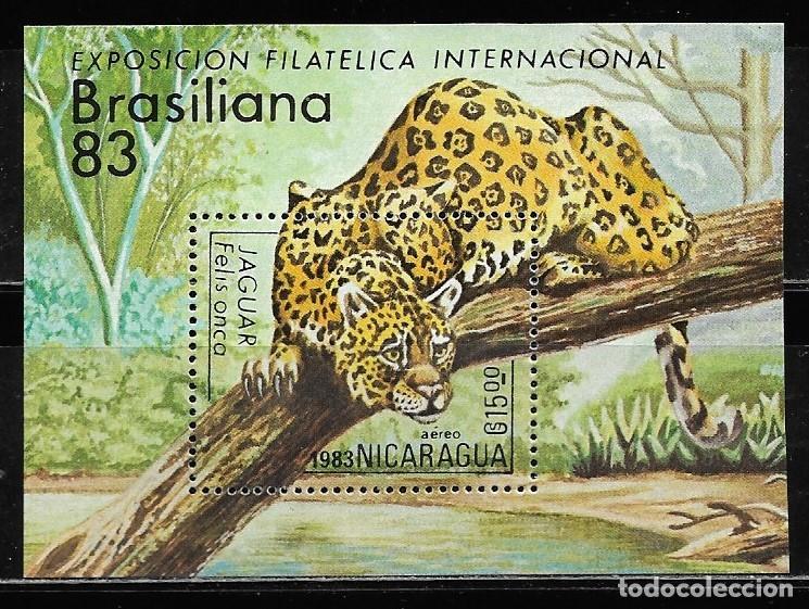 Sellos: NICARAGUA 1983, HOJA BLOQUE Ivert 160 - FAUNA - JAGUAR. MNH.