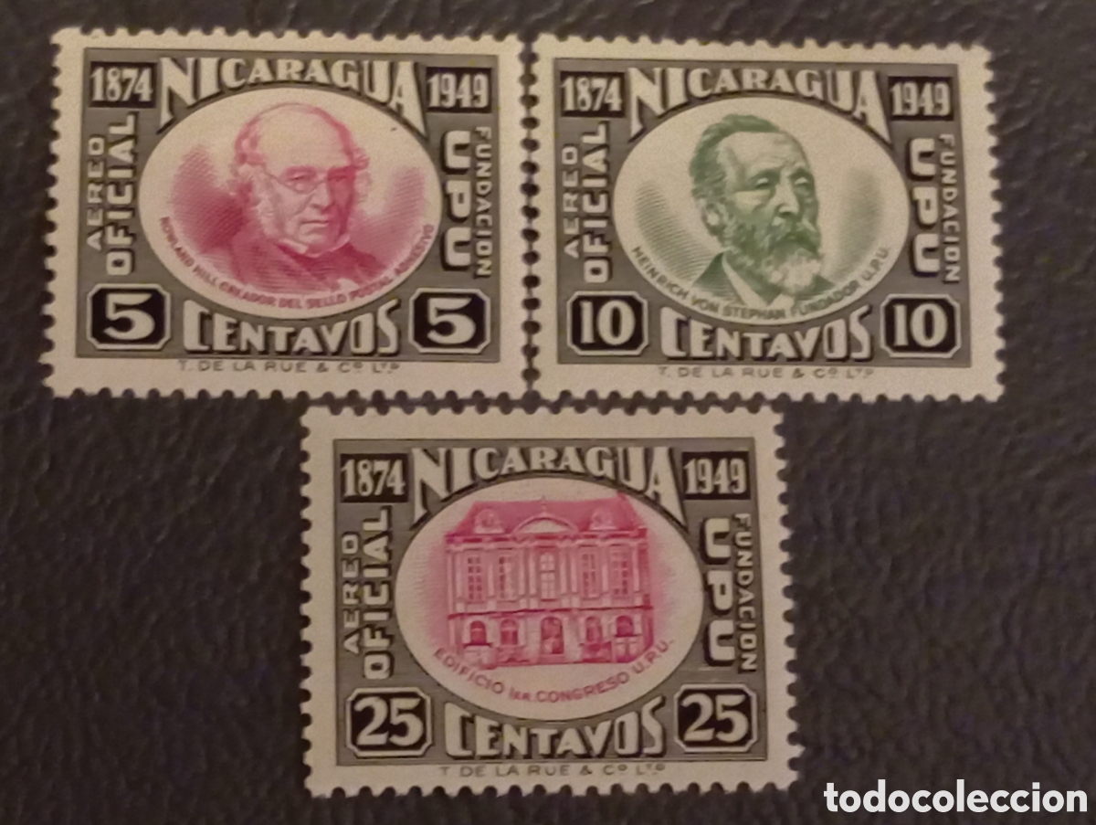 Briefmarken: Nicaragua 1950 - 75&ordm; Aniv. UPU - Lote 3 Sellos Oficiales - Scott #CO51-CO53