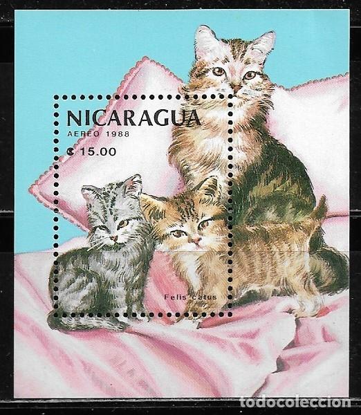 Sellos: NICARAGUA 1988, HOJA BLOQUE Ivert 185 - FAUNA - GATOS. MNH.