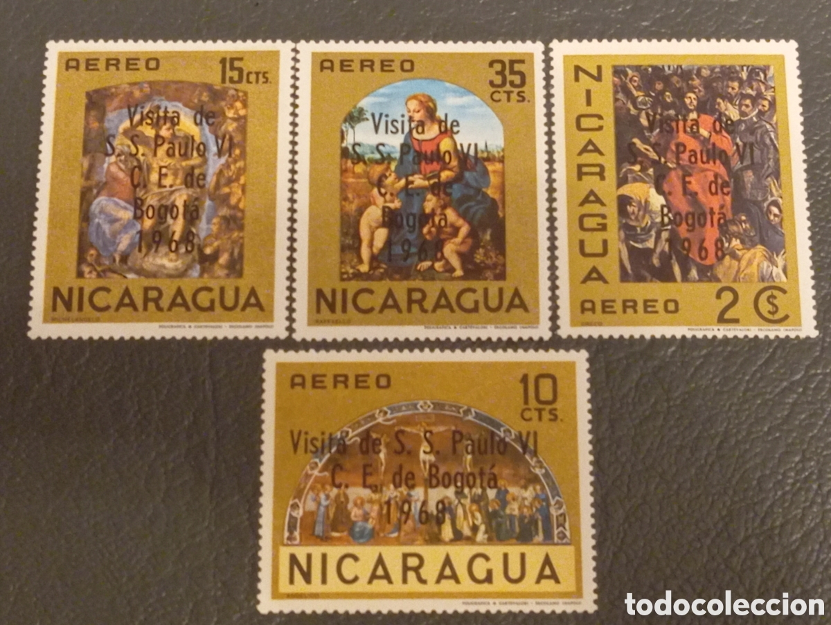 Sellos: Nicaragua 1968 - Visita Papa Pablo VI (Sobreimpreso) - Scott C655-658 - MNH
