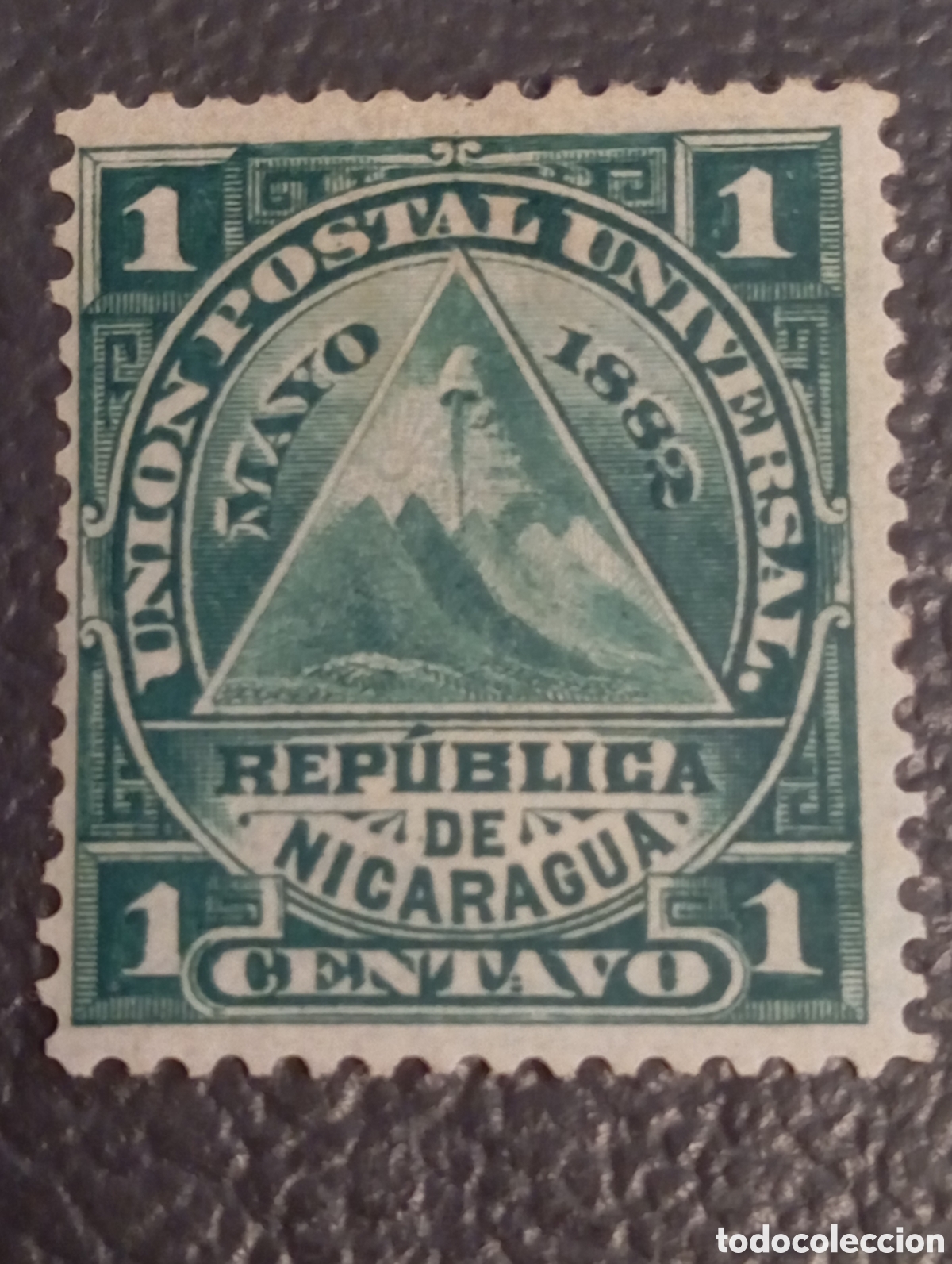 Sellos: Nicaragua 1882 - 1 Centavo Verde (Scott #13) MH - Escudo Nacional