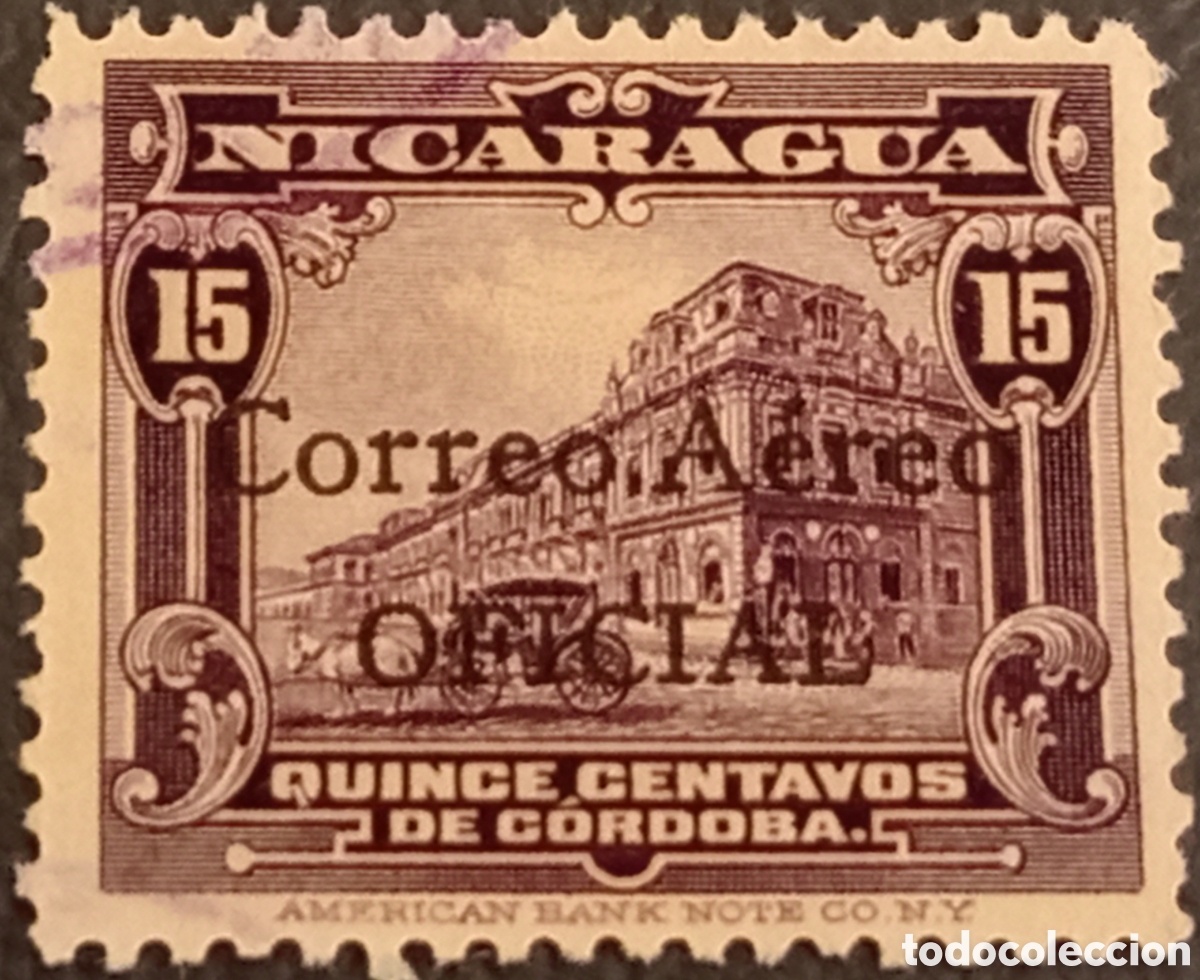 Sellos: Sello Oficial Nicaragua 1932 Palacio Nacional 15c Correo A&eacute;reo Scott CO20