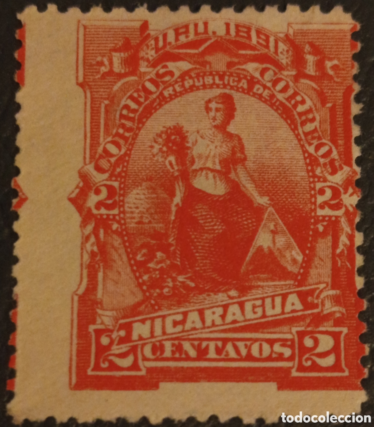 Sellos: Sello Nicaragua 1891 - 2 Centavos Rojo (Diosa Abundancia) Edifil / Scott #31 MH