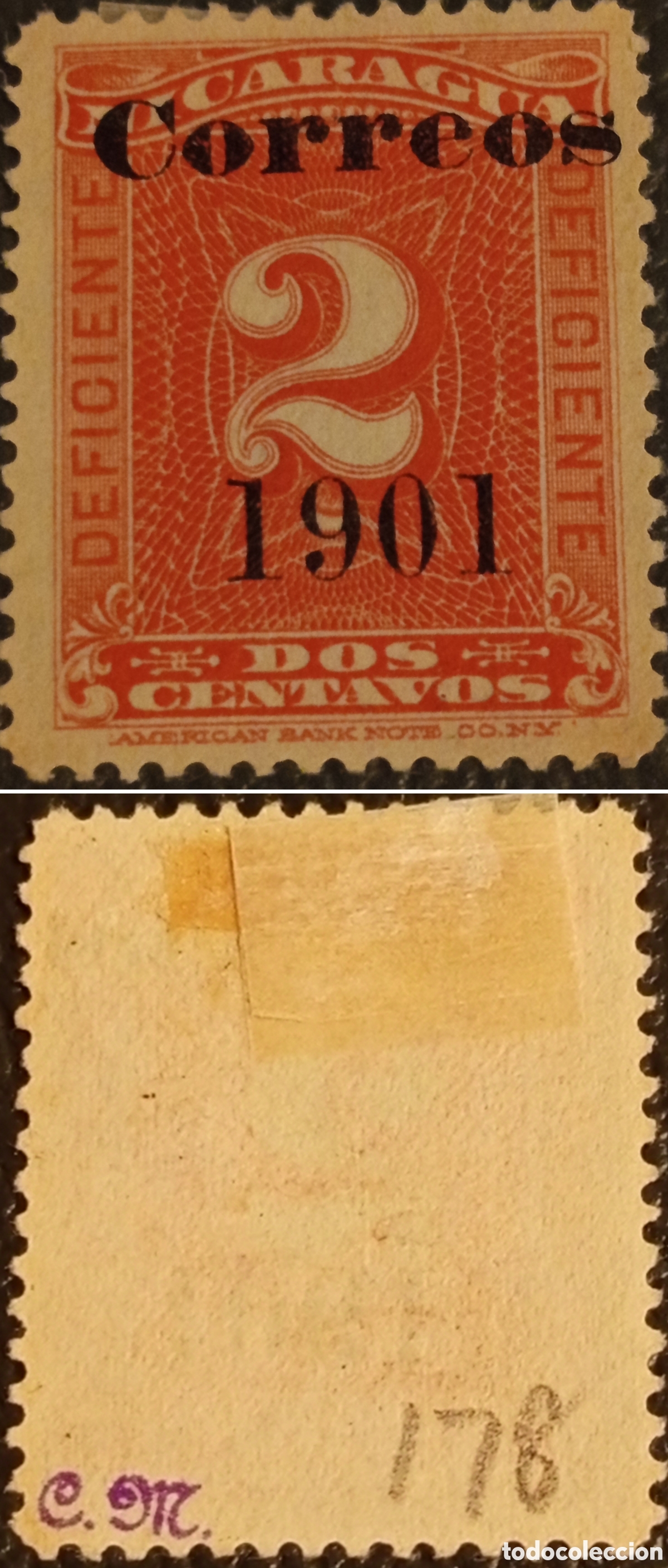 Sellos: Nicaragua 1901 - 2c Correos Habilitado - Scott 138 (Michel 137 I) - MH con Marca de Experto &rdquo;C.M.&rdquo;