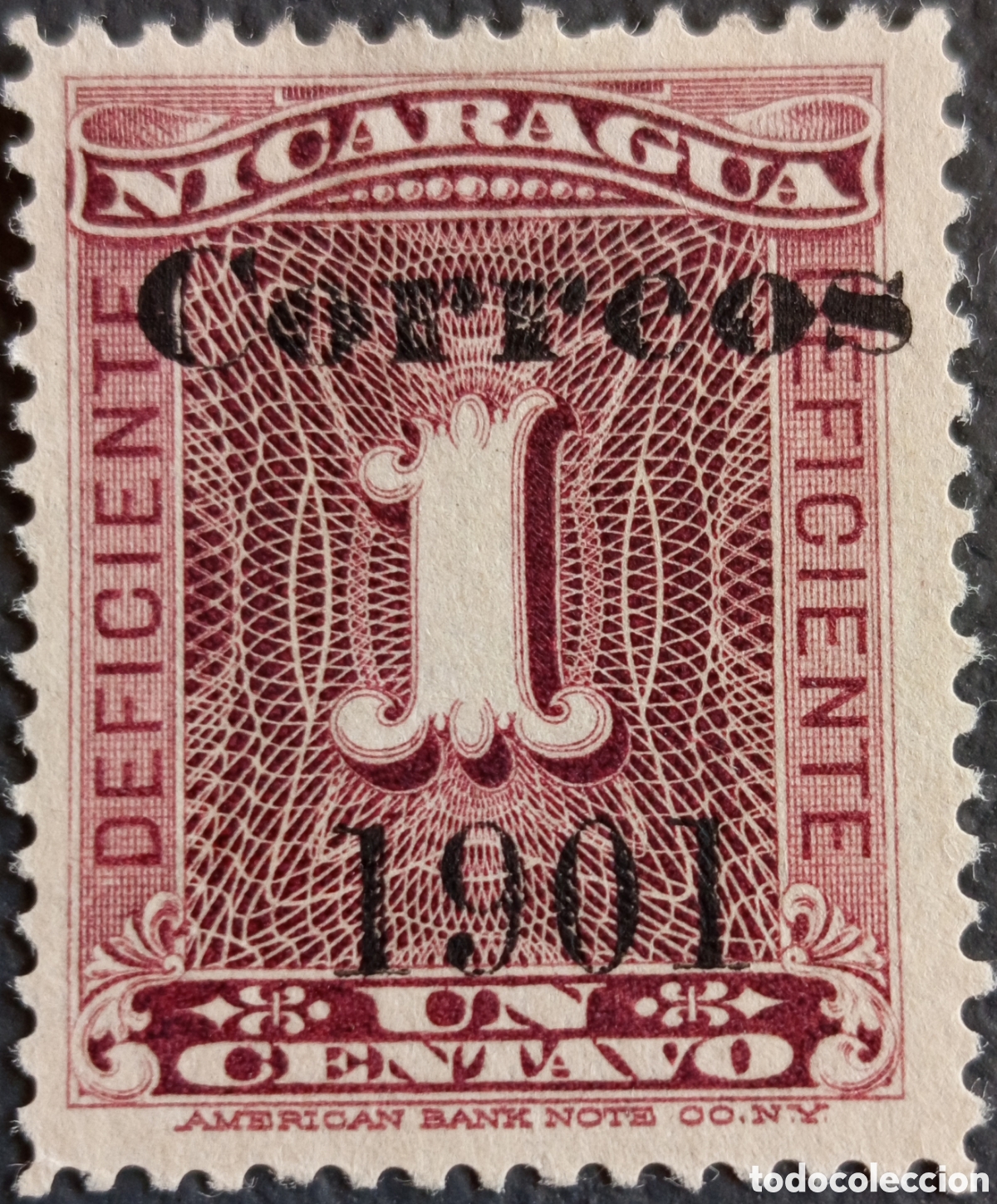 Sellos: Nicaragua 1901 Sello Tasa 1900 Sobrecargado &rdquo;Correos&rdquo; 1c Edifil 167 MH