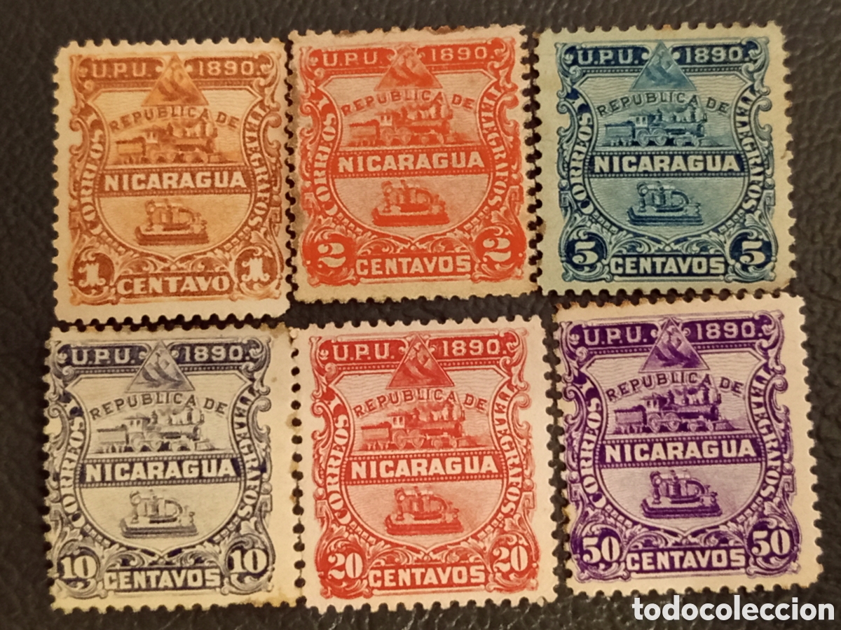 Sellos: Lote 6 Sellos Nicaragua 1890 - Serie Locomotora UPU - Cat. Michel 22/25+ (MH)