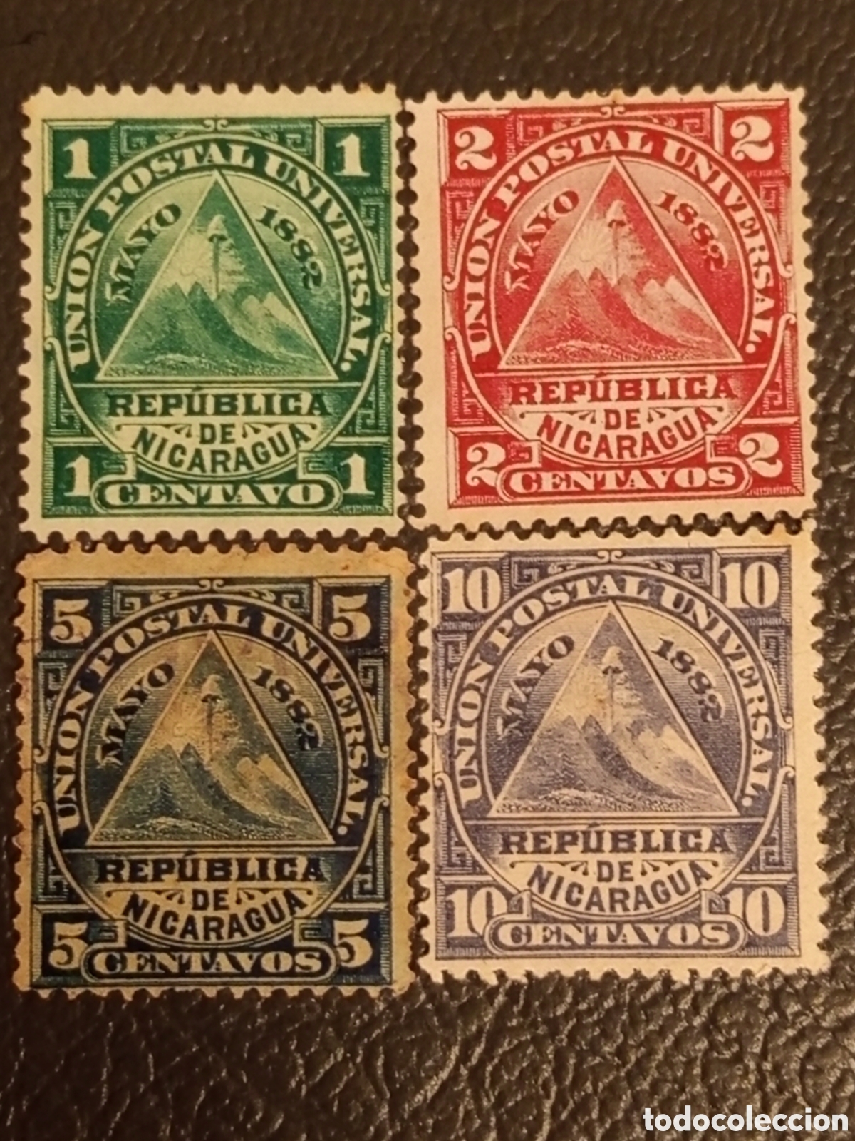 Sellos: Nicaragua 1882 - Lote 4 Sellos Escudo Nacional (1c, 2c, 5c, 10c) - Scott #12/15 - MH