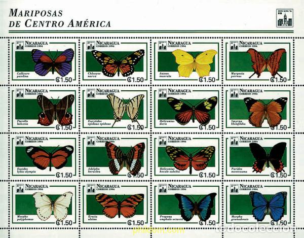 Stamps: 253024 MNH NICARAGUA 1994 MARIPOSAS DE AMERICA CENTRAL