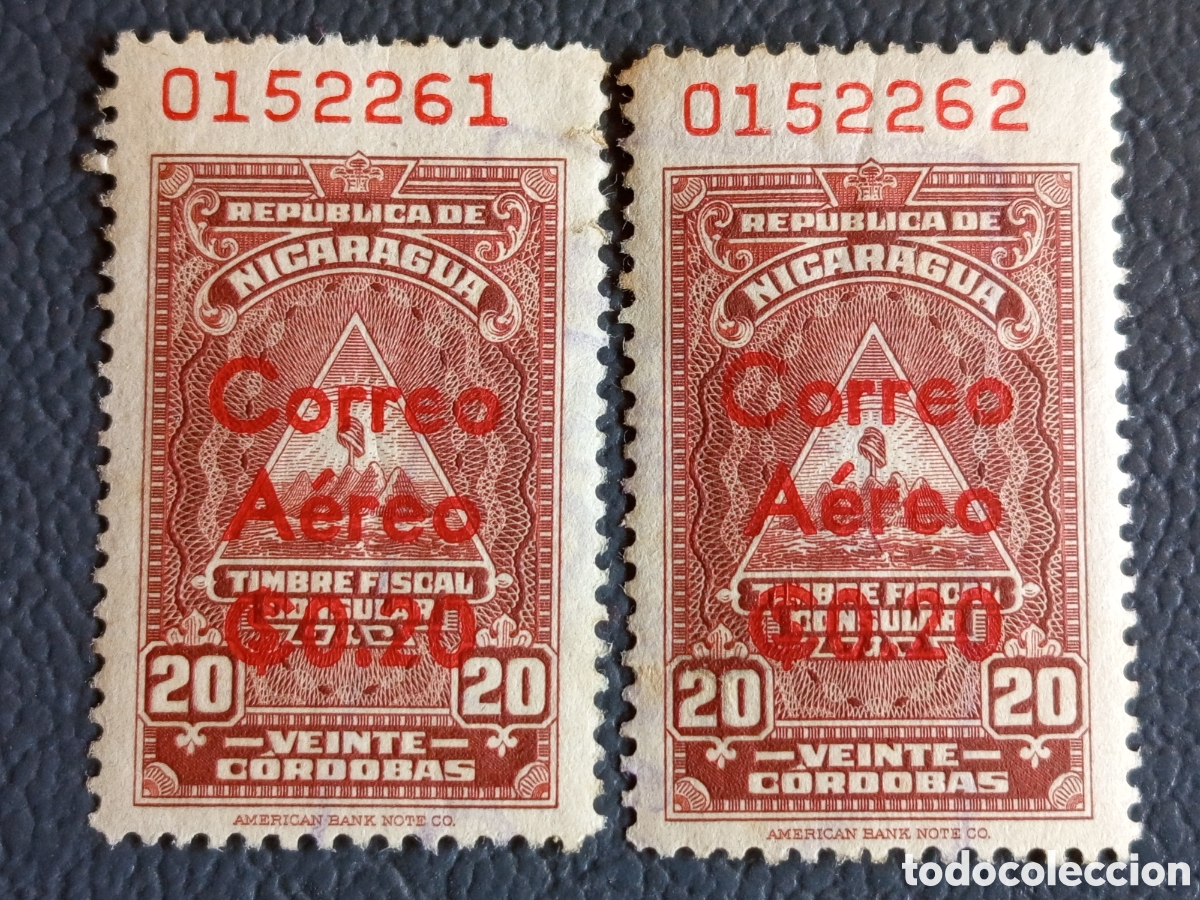 Timbres: Nicaragua Fiscal Consular 20C Correo A&eacute;reo par correlativos MNH ABNCo