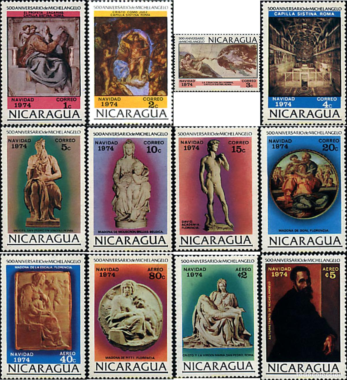Timbres: 229142 MNH NICARAGUA 1974 NAVIDAD - 500 ANIVERSARIO DE MIGUEL ANGEL