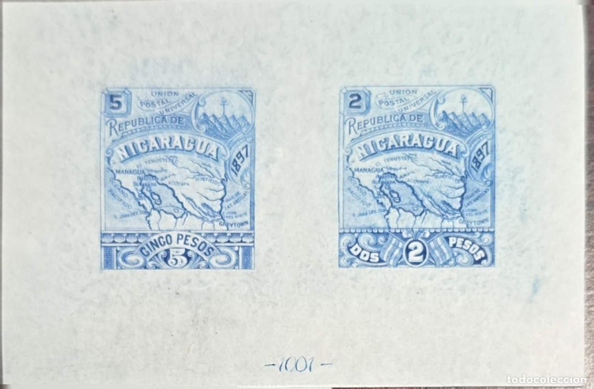 Sellos: O) 1896 NICARAGUA, PROOF, MAP OF NICARAGUA, COMPLETE SET OF VALUES, ONTHIN PAPER, TOGETHER, PAIR MNH