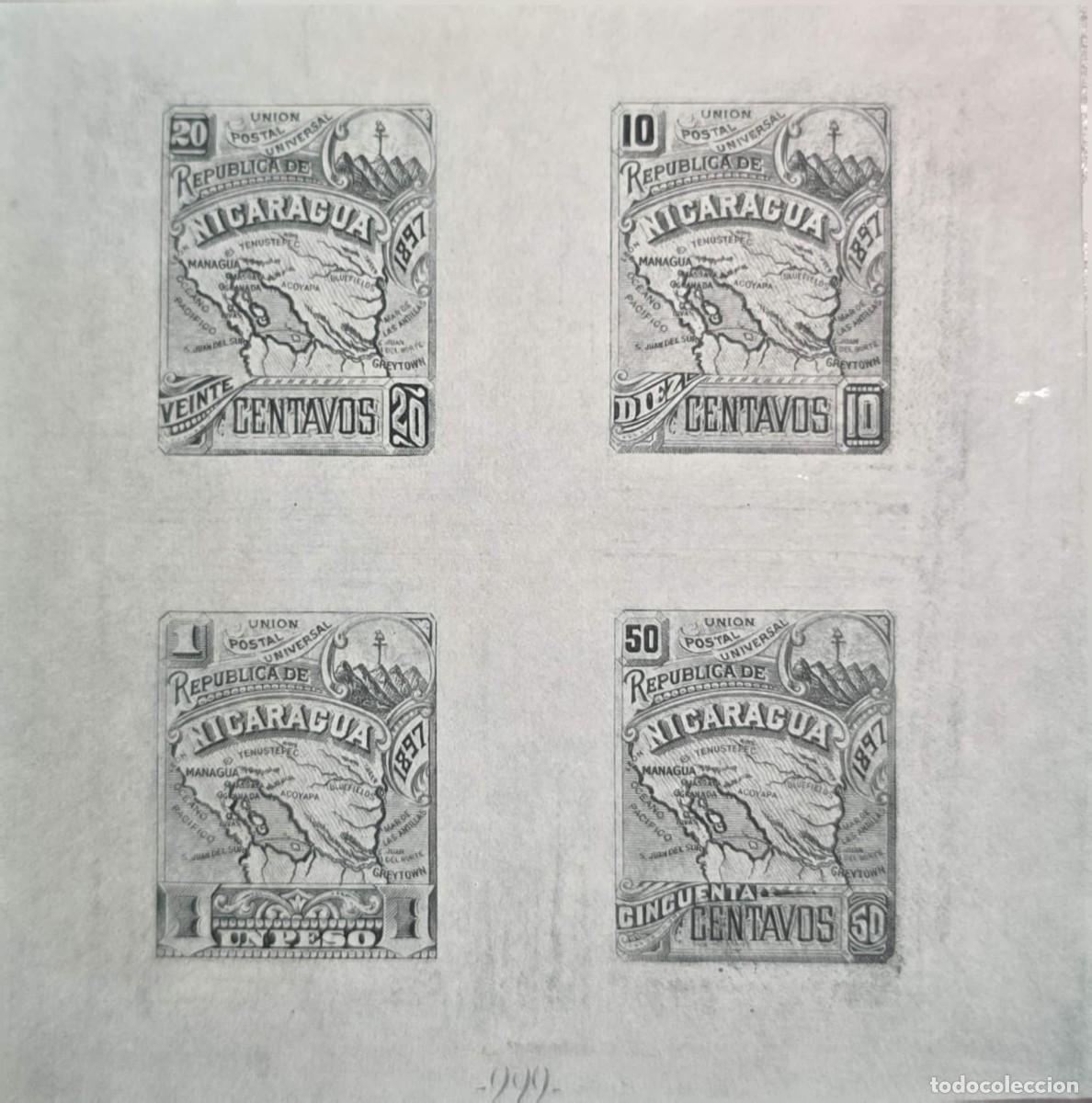 Sellos: O) 1896 NICARAGUA, PROOF, MAP OF NICARAGUA, BLOCK MNH