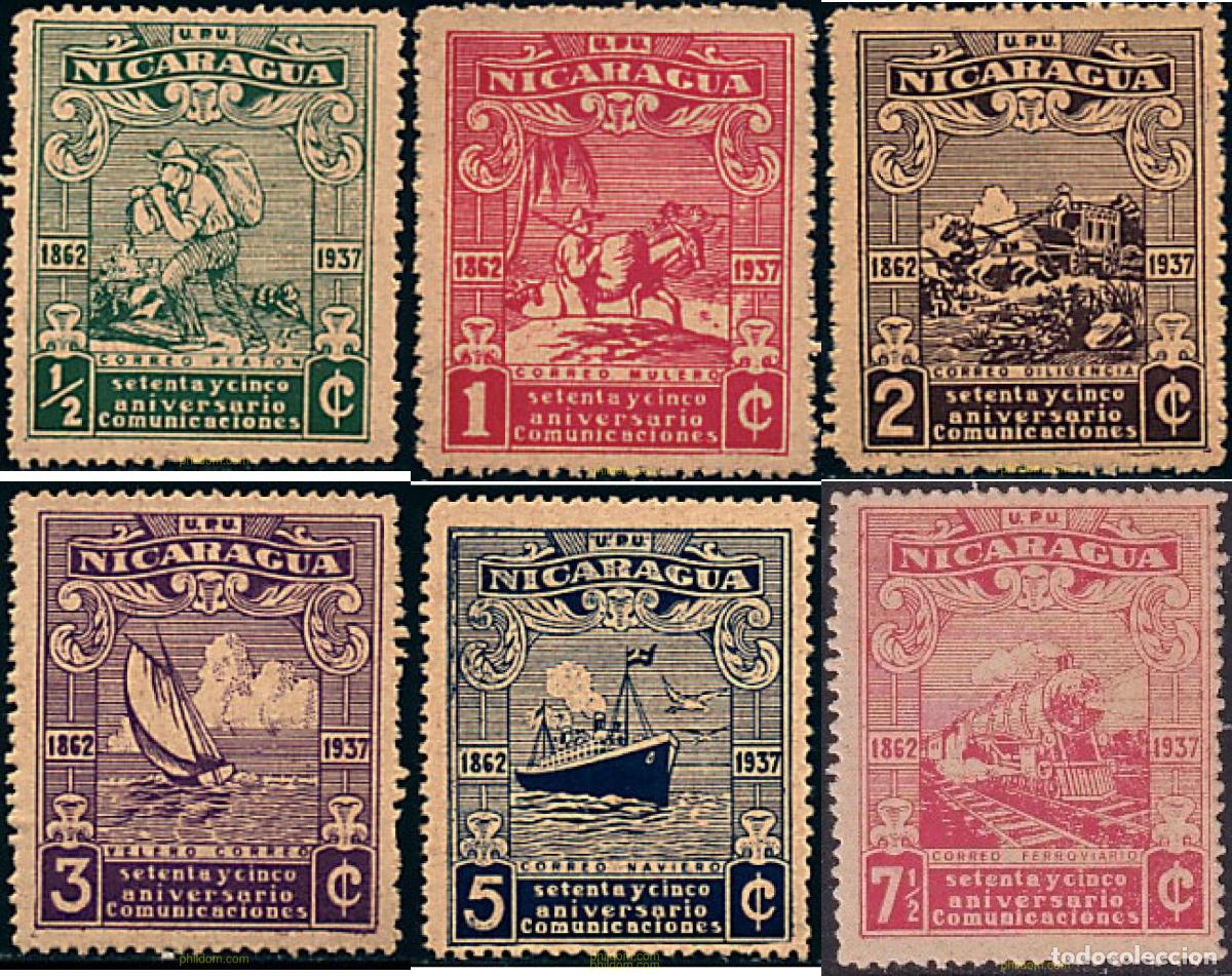 Sellos: 56357 MNH NICARAGUA 1938 75 ANIVERSARIO DEL SERVICIO POSTAL