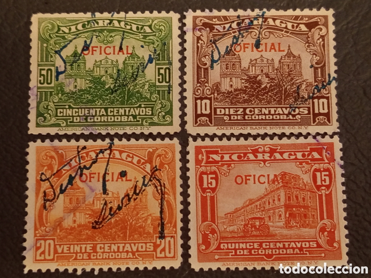 Sellos: Lote 4 Sellos Nicaragua 1914 Oficiales Edificios Hist&oacute;ricos Usados Michel 235/239 O