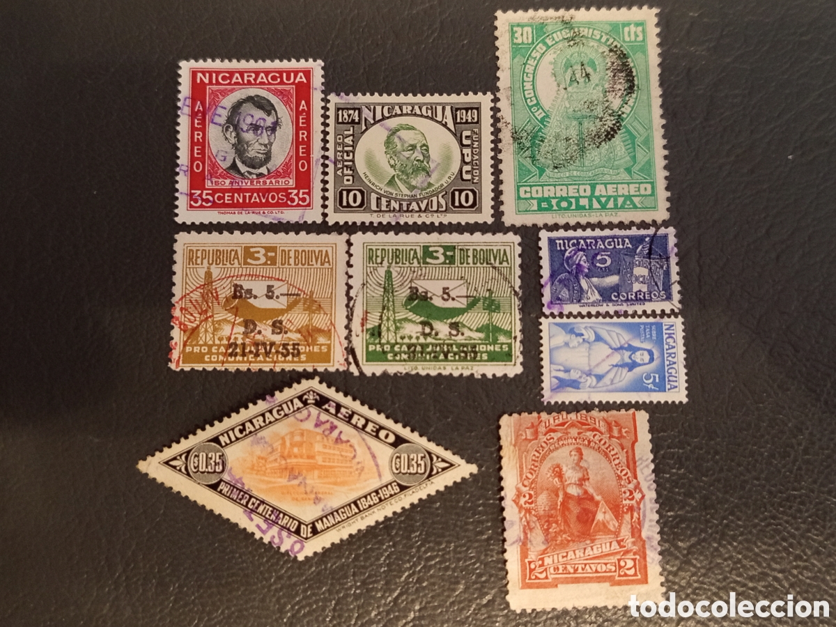 Sellos: Lote 9 Sellos Nicaragua y Bolivia Cl&aacute;sicos y Conmemorativos Usados