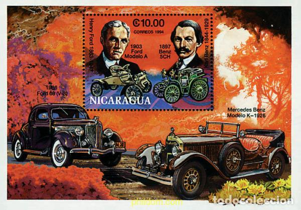 Sellos: 49241 MNH NICARAGUA 1994 CENTENARIO DE MERCEDES BENZ Y DE FORD