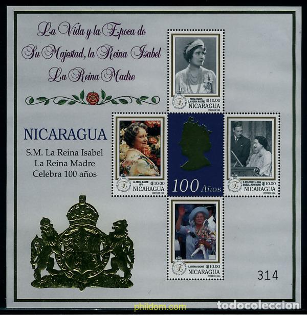 Sellos: 275510 MNH NICARAGUA 2000 CENTENARIO DE LA REINA MADRE
