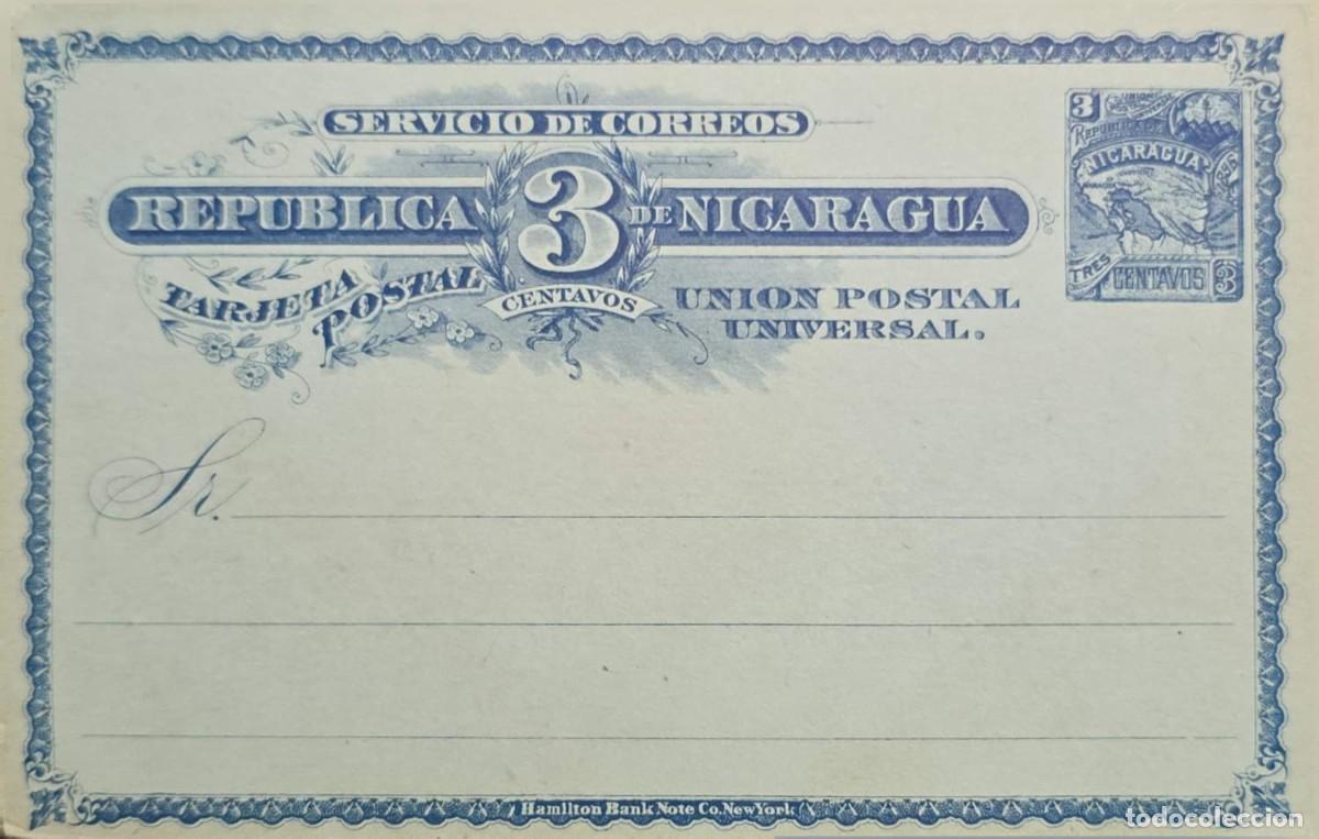 Sellos: O) 1896 NICARAGUA, MAP 3 centavos, POSTAL STATIONERY, UPU, UNUSED