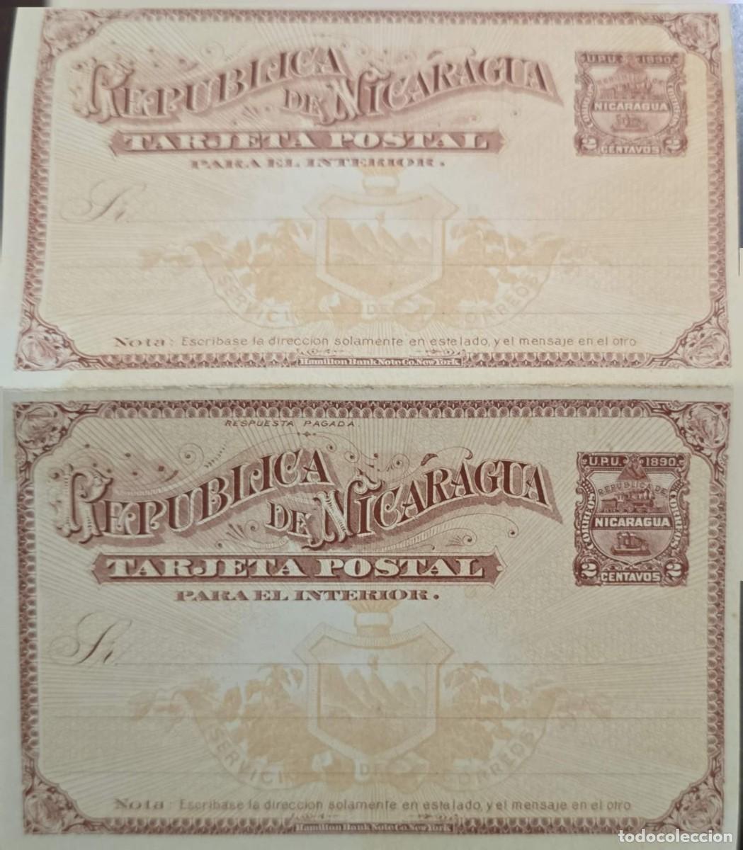 Sellos: O) 1890 NICARAGUA, &nbsp;LOCOMOTIVE AND TELEGRAPH KEY, &nbsp; POSTAL STATIONERY WITH REPLY PAID, UNUSED