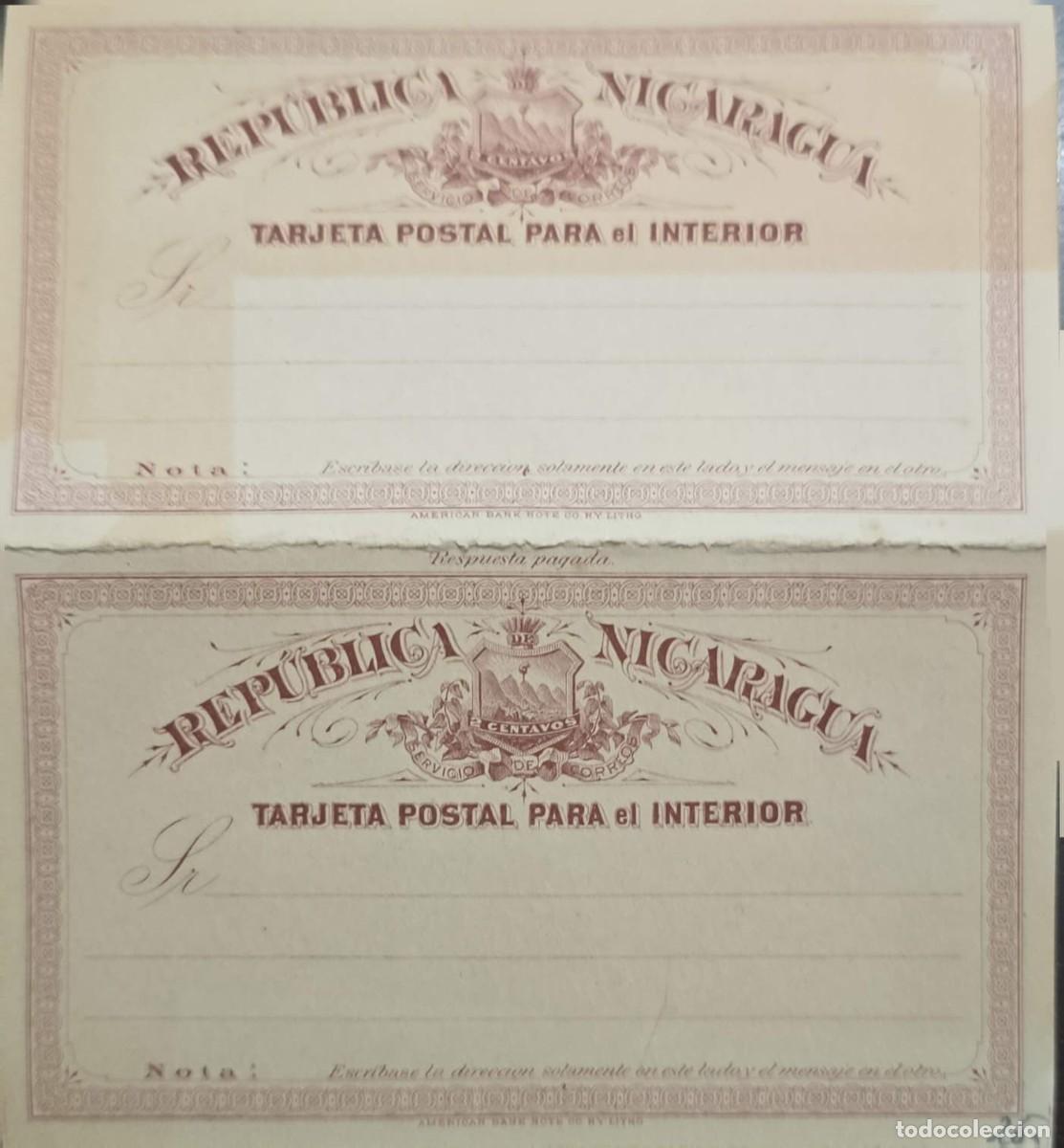Sellos: O) NICARAGUA,POSTCARD FOR INSIDE 2 centavos, PAID RESPONSE, UNUSED
