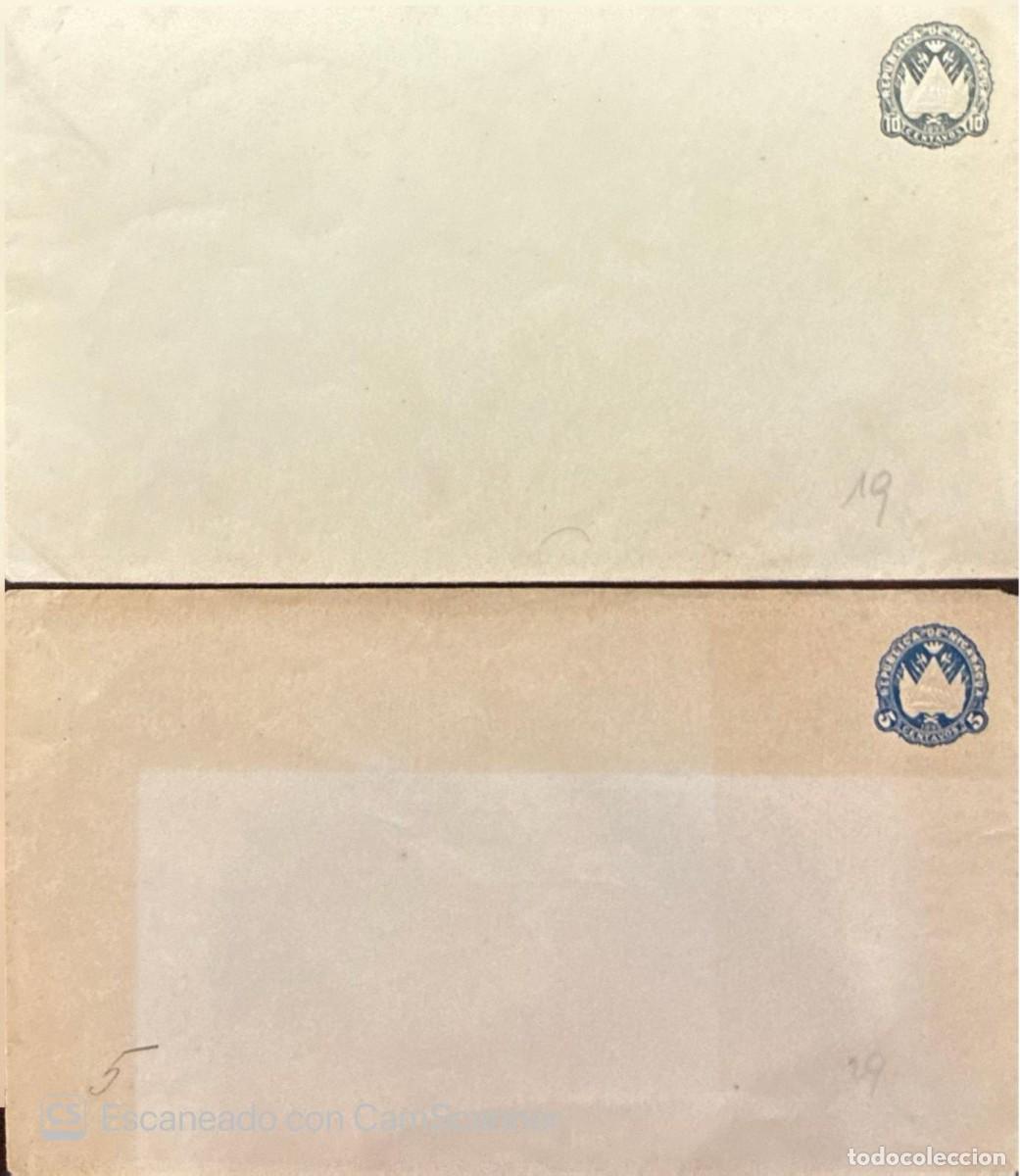 Sellos: O) NICARAGUA, COAT OF ARMS 10 centavos, COAT OF ARMS 5 centavos, POSTAL STATIONERY, EMBOSSED
