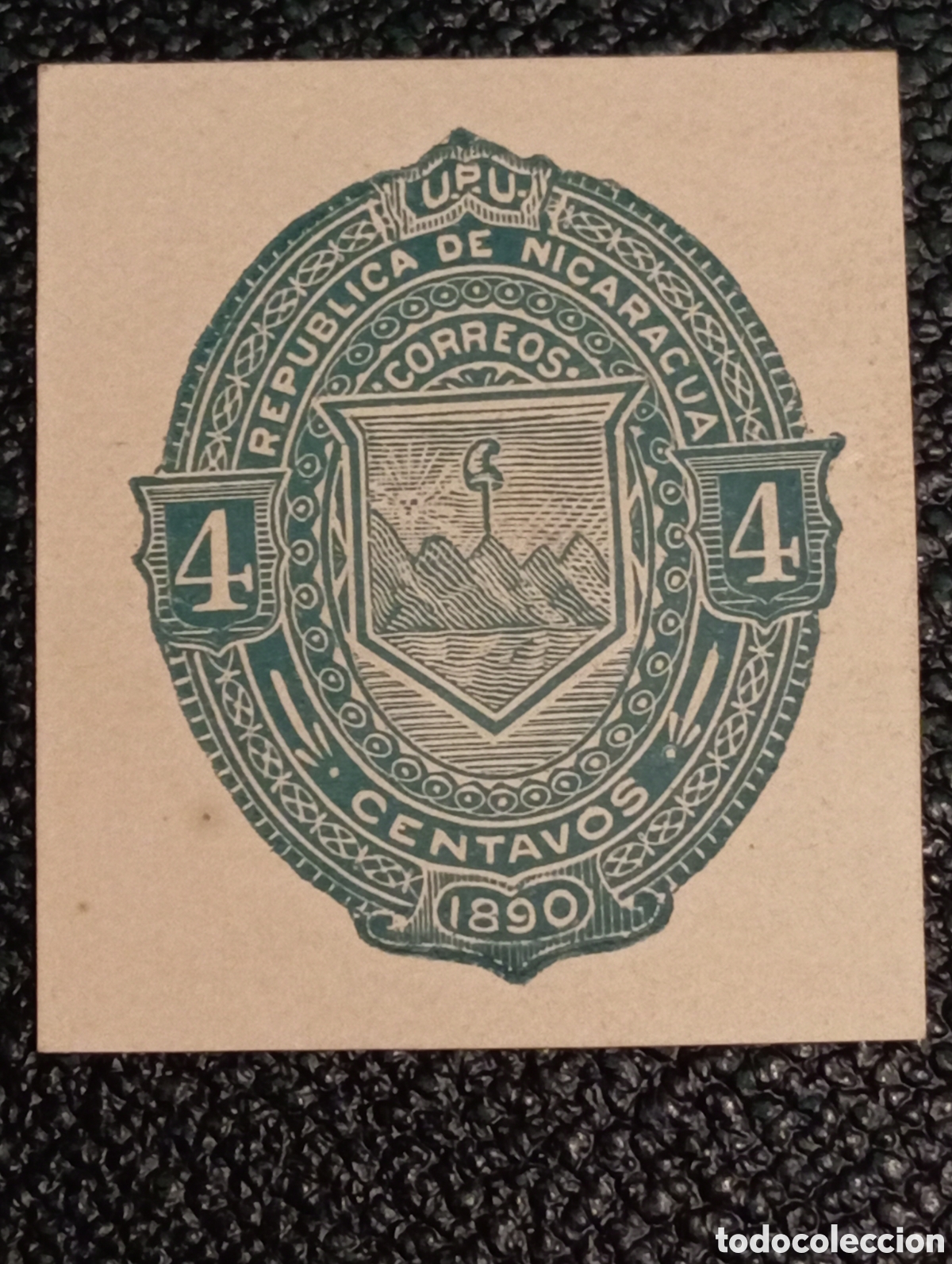 Sellos: Sello Nicaragua 1890 Escudo de Armas 4c (Cat: Ascher #En11 / Cut Square)