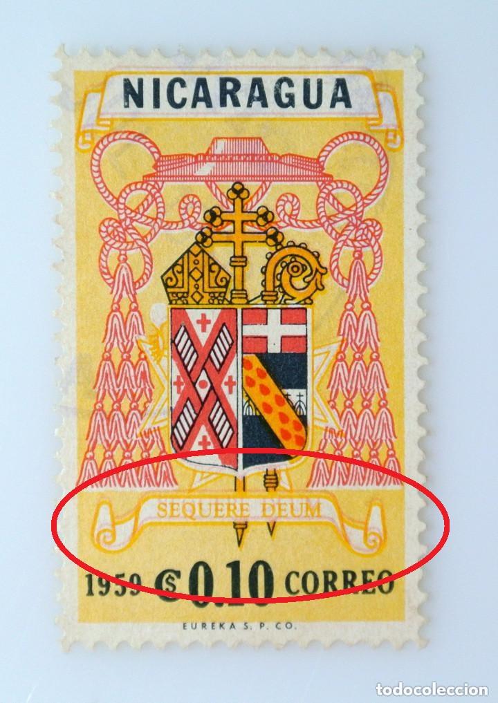 Timbres: Sello Postal NICARAGUA 1959 , 0,10 c&oacute;rdoba, Escudo de armas del cardenal F. J. Spellman, Con error