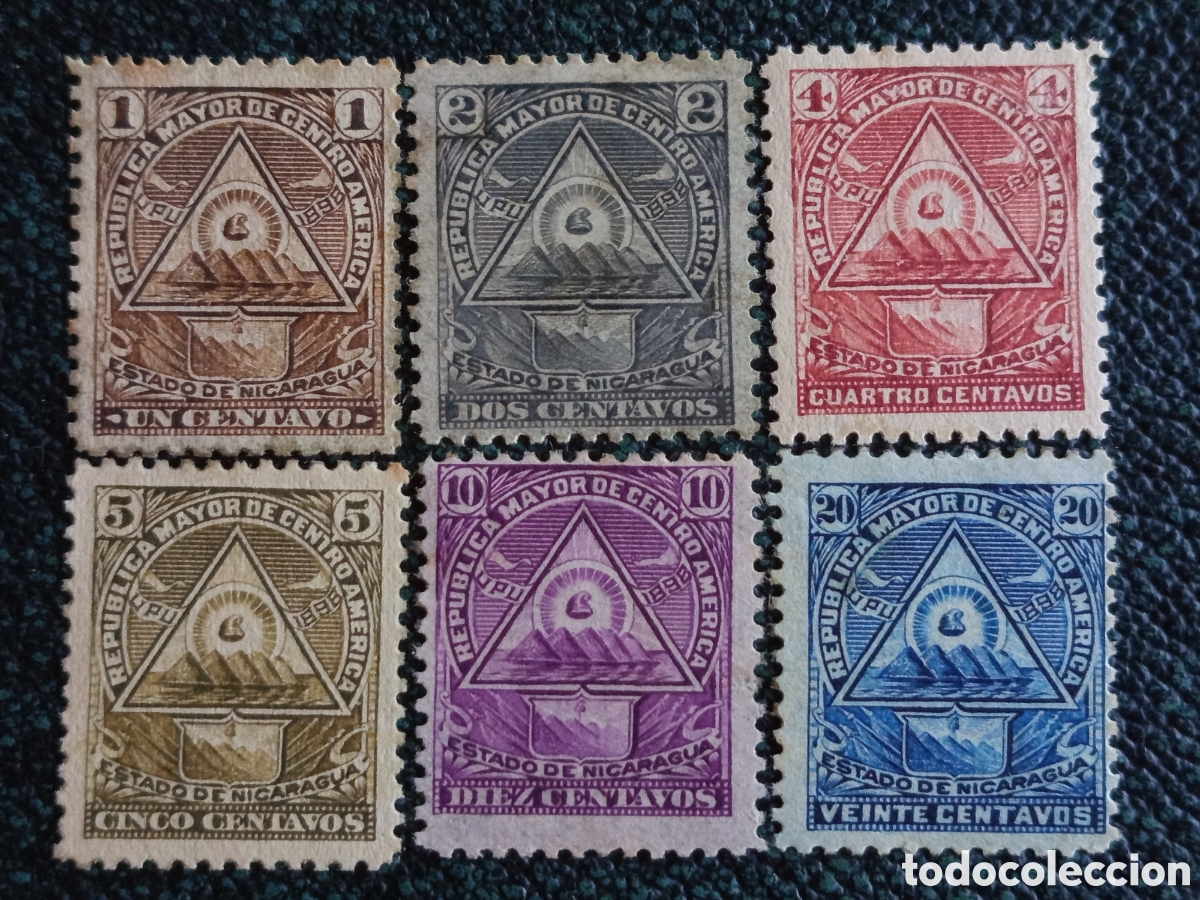 Sellos: Lote 6 Sellos Nicaragua 1898 Rep. Mayor C. Am&eacute;rica MH (Scott #110-115 / Edifil)
