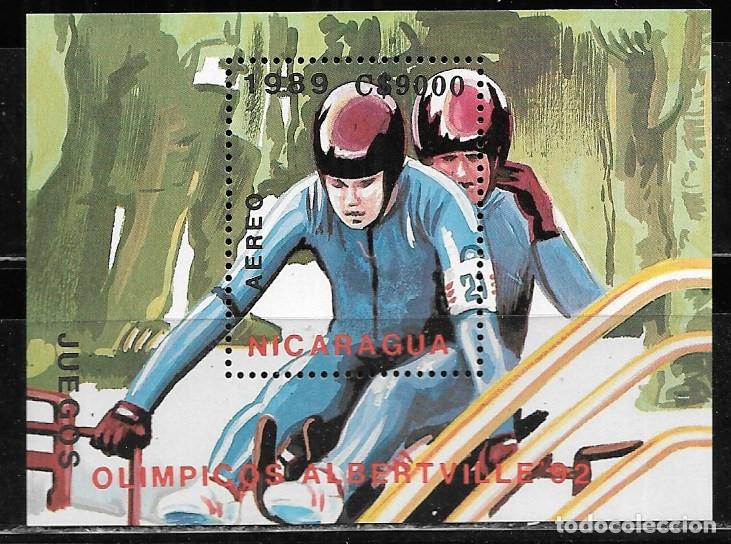 Sellos: NICARAGUA 1989, HOJA BLOQUE Ivert 191 - JUEGOS OL&Iacute;MPICOS ALBERTVILLE 92. MNH.