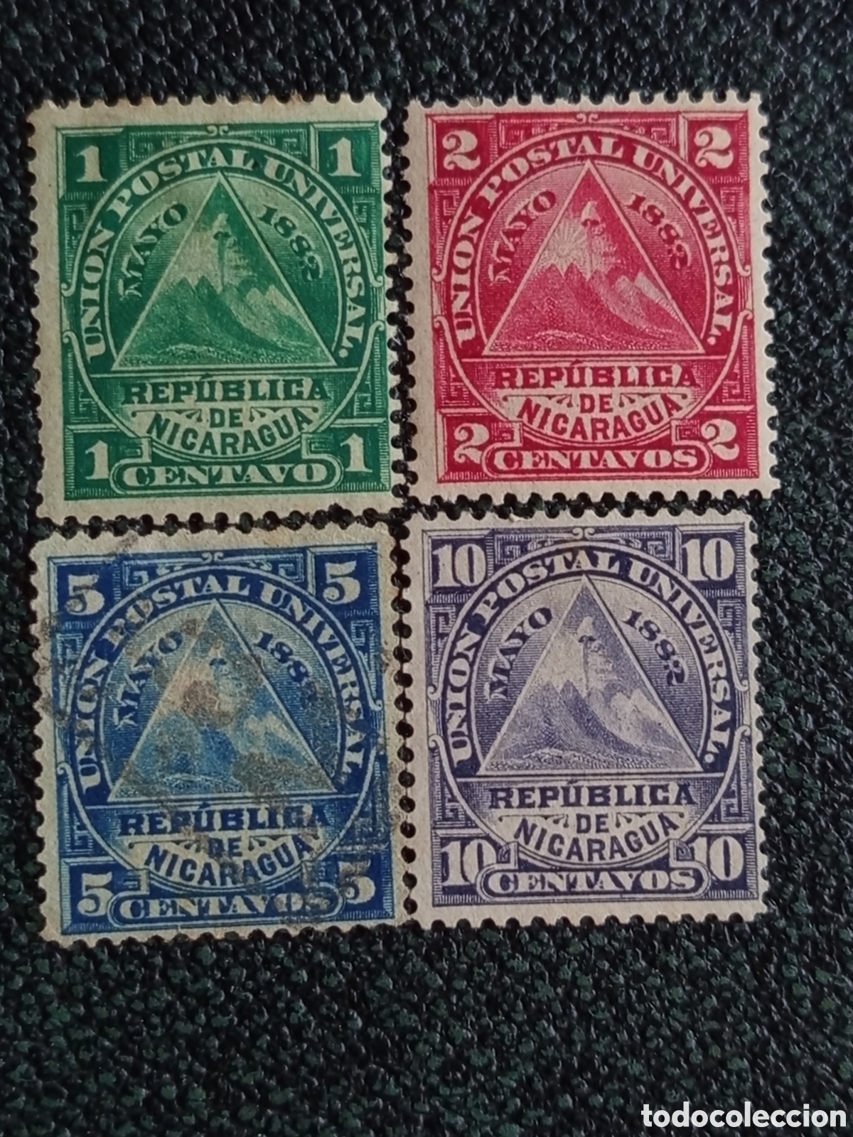 Sellos: Lote 4 Sellos Nicaragua 1882 Escudo Volc&aacute;n UPU (Catalogaci&oacute;n Scott #13/16) Nuevos MH y Usado