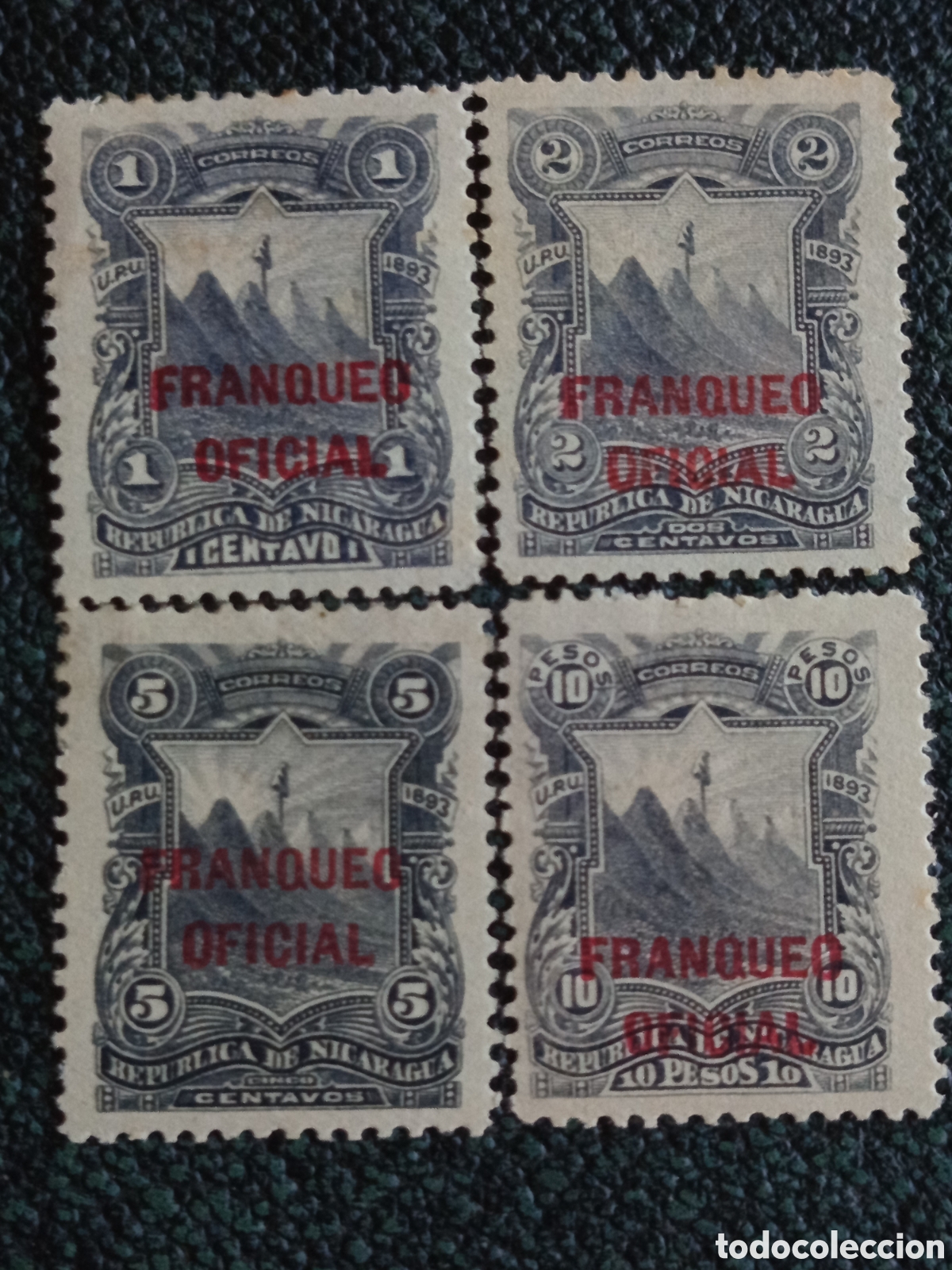 Stamps: Lote 4 Sellos Nicaragua 1893 Franqueo Oficial Volc&aacute;n (Catalogaci&oacute;n Scott #O31+) MH