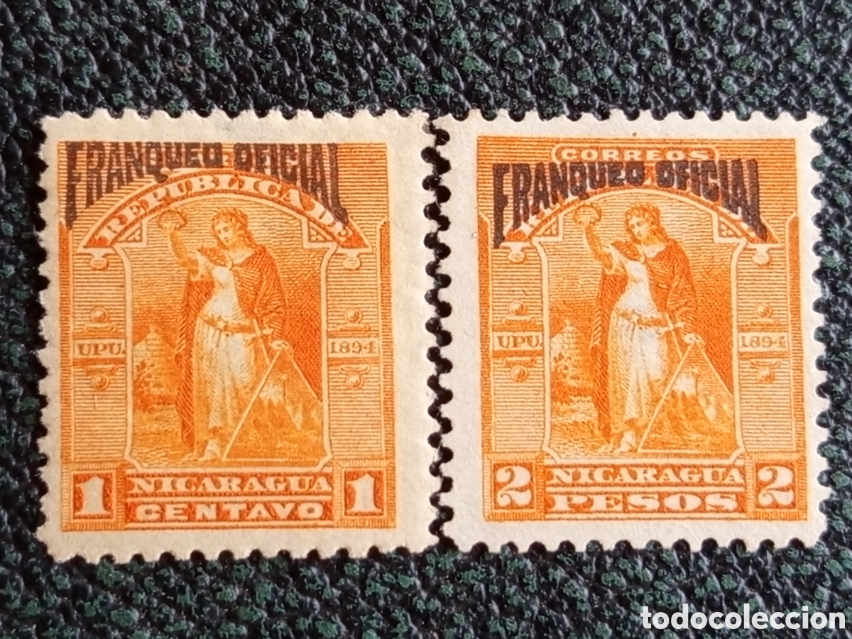 Sellos: Pareja 2 Sellos Nicaragua 1894 Franqueo Oficial Victoria (Scott #O42 / #O51) MH