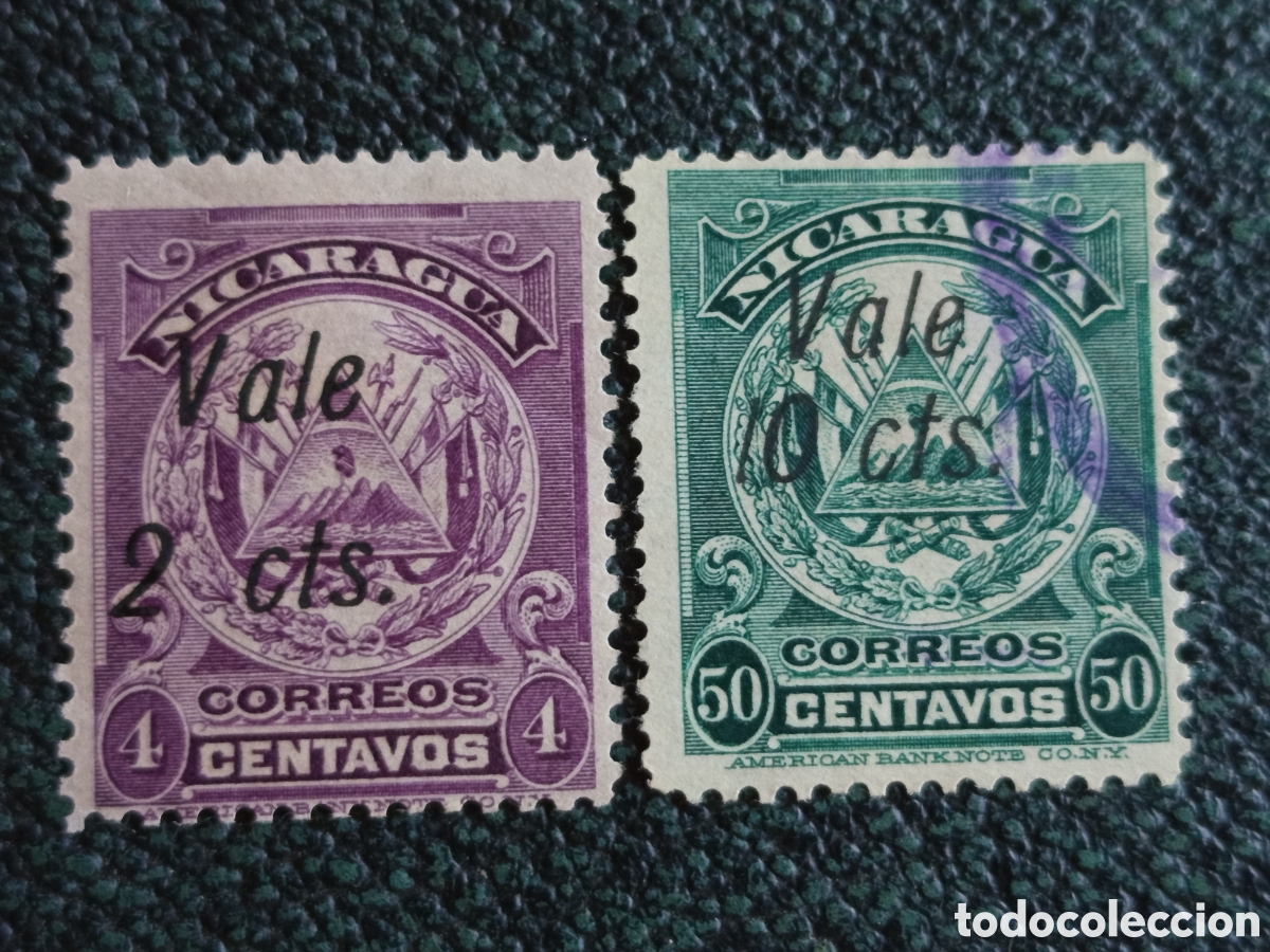 Sellos: Pareja 2 Sellos Nicaragua 1911 Provisionales Vale (Catalogaci&oacute;n Scott #260/263) MH y Usado