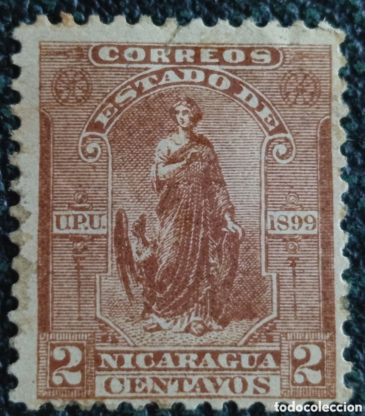 Sellos: Sello Individual Nicaragua 1899 Alegor&iacute;a Justicia 2c (Catalogaci&oacute;n Scott #111)