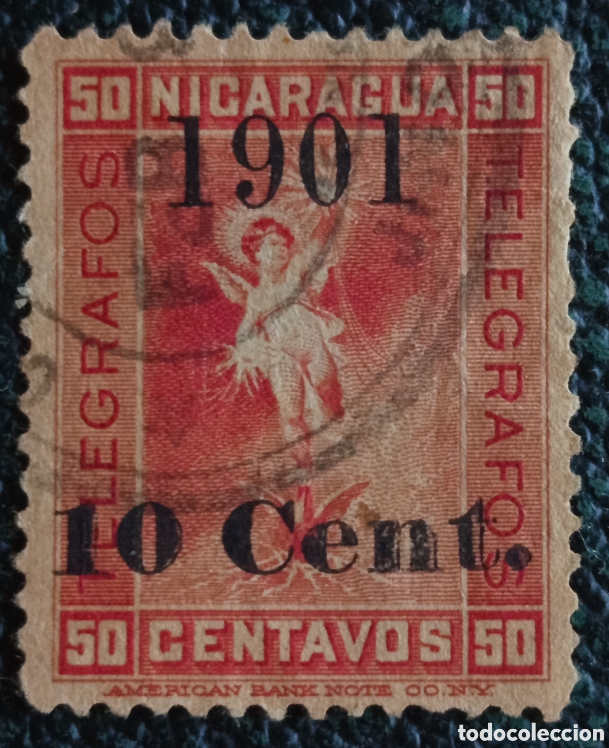 Sellos: Sello Nicaragua 1901 Tel&eacute;grafos Habilitado 10c s/ 50c (Catalogaci&oacute;n Barefoot #82)