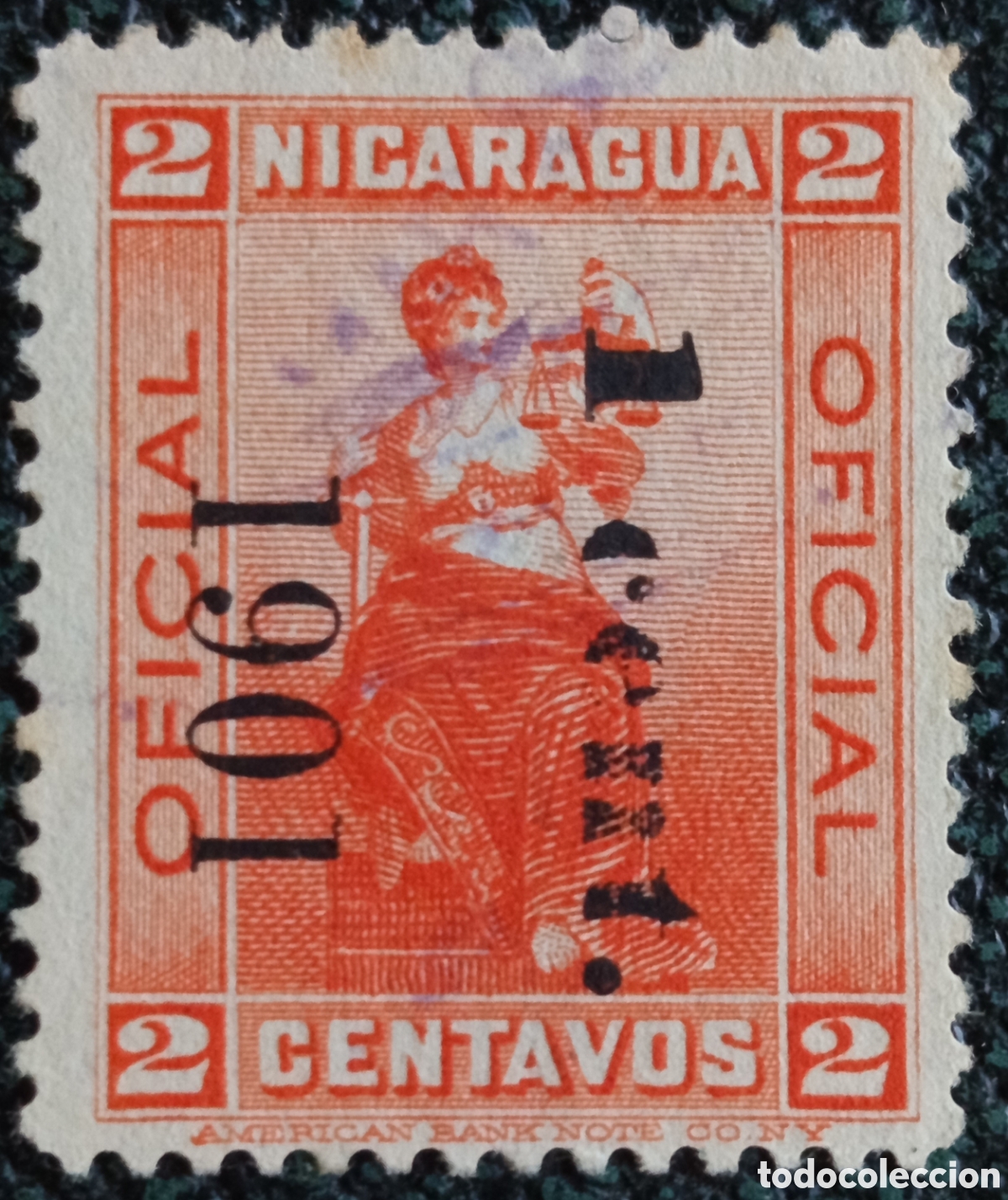 Sellos: Sello Nicaragua 1901 Oficial Habilitado 1c s/ 2c (Catalogaci&oacute;n Scott #O154)