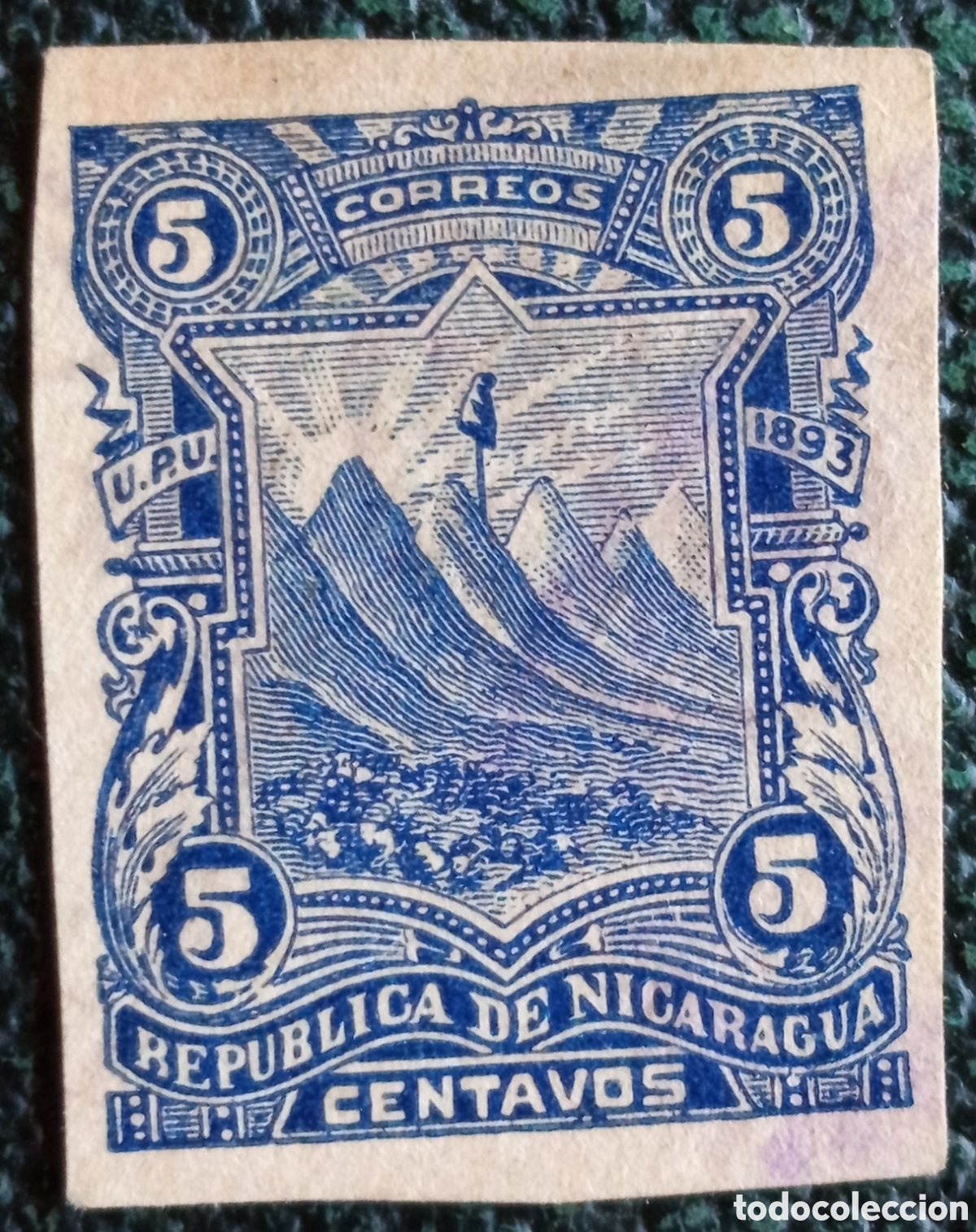 Sellos: Sello Nicaragua 1893 Escudo Volcanes Azul 5c (Catalogaci&oacute;n Scott #53)
