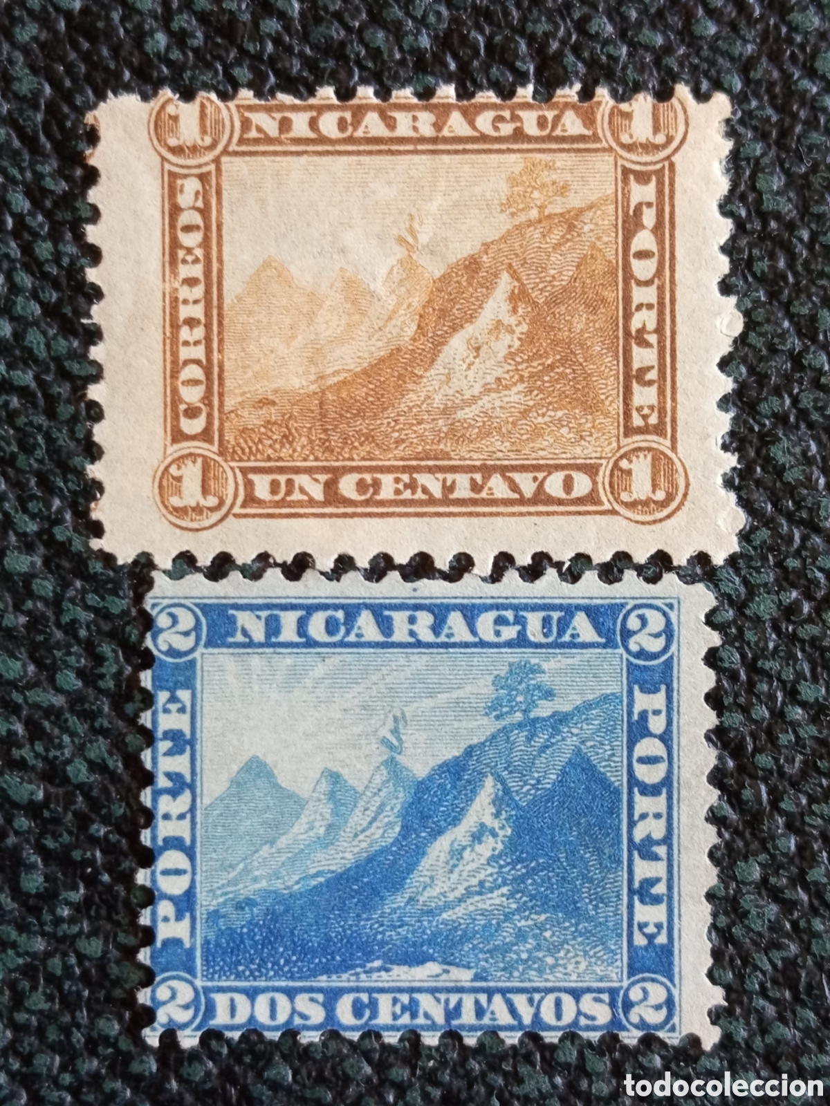 Sellos: Lote 2 Sellos Nicaragua 1869 Volc&aacute;n Momotombo 1c y 2c (Scott 3 y 4)