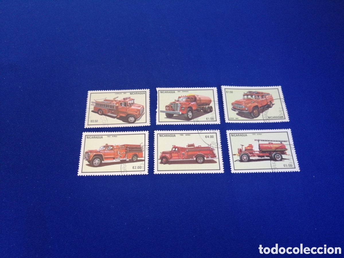 Stamps: NICARAGUA LOTE CAMIONES DE BOMBEROS SELLOS USADOS MATASELLADOS