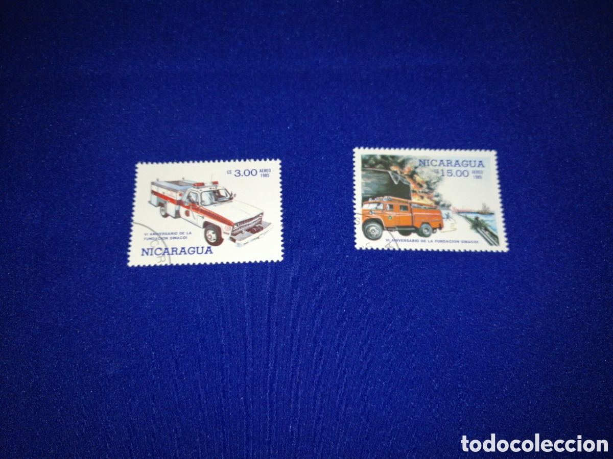 Stamps: NICARAGUA LOTE AMBULANCIA - BOMBEROS CAMI&Oacute;N SELLOS USADOS MATASELLADOS