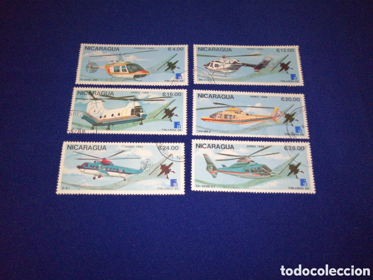 Timbres: NICARAGUA LOTE HELIC&Oacute;PTEROS SELLOS USADOS MATASELLADOS