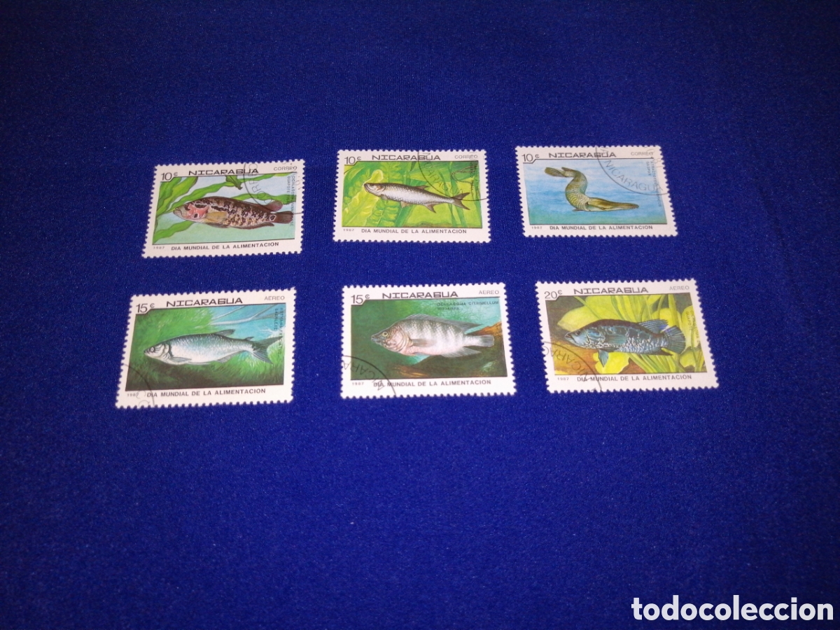 Selos: NICARAGUA LOTE PECES ANIMALES SELLOS USADOS MATASELLADOS