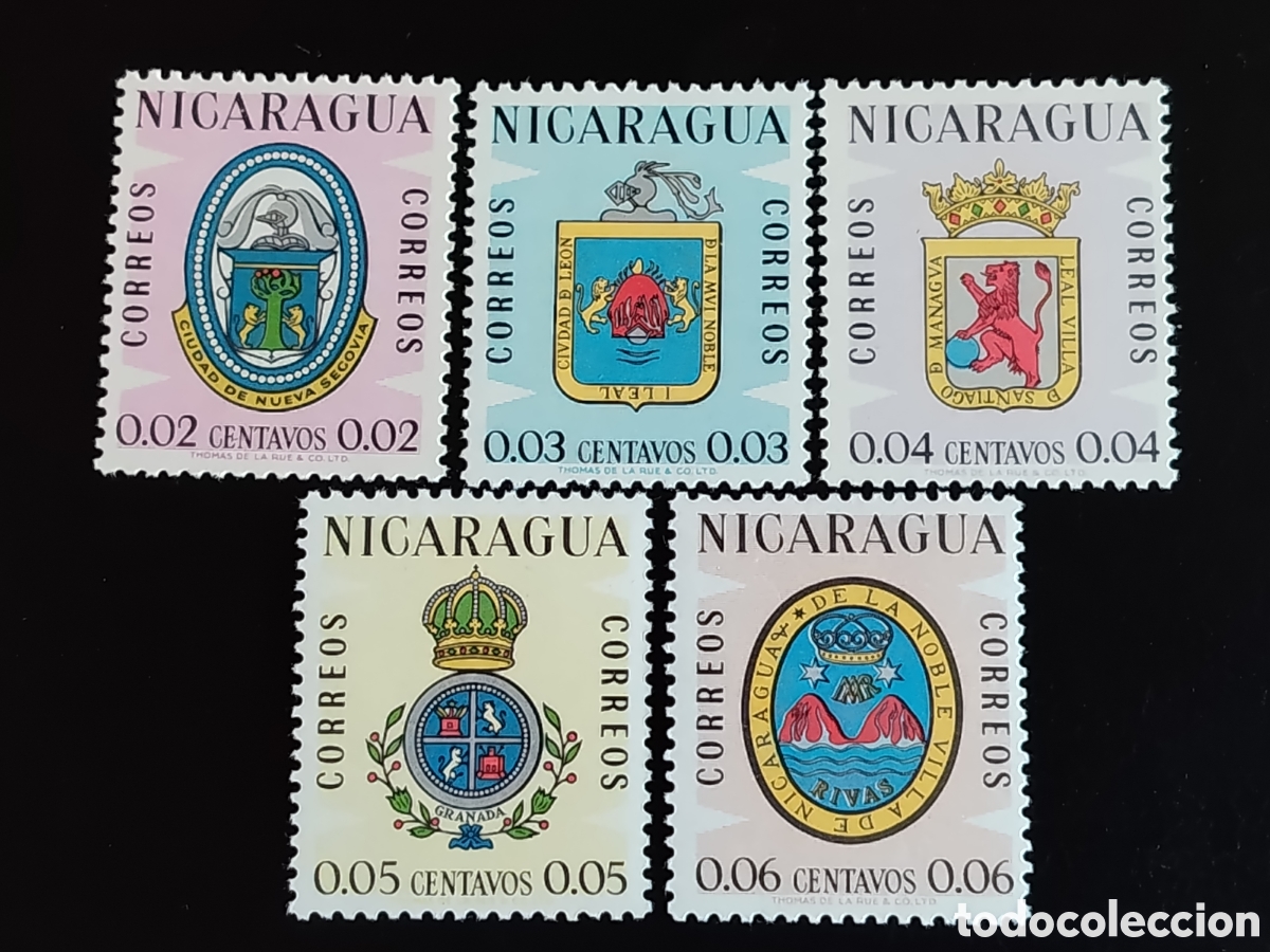 Selos: Lote 5 Sellos Nicaragua 1962 Escudos de Ciudades Scott 837 a 841 MNH