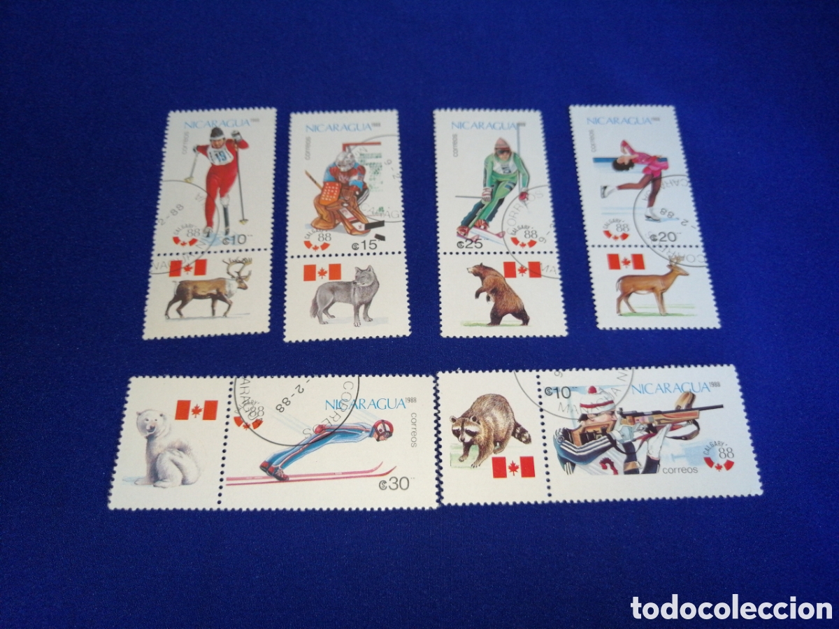 Selos: NICARAGUA LOTE JUEGOS OL&Iacute;MPICOS DE INVIERNO CALGARY 88 SELLOS USADOS MATASELLADO