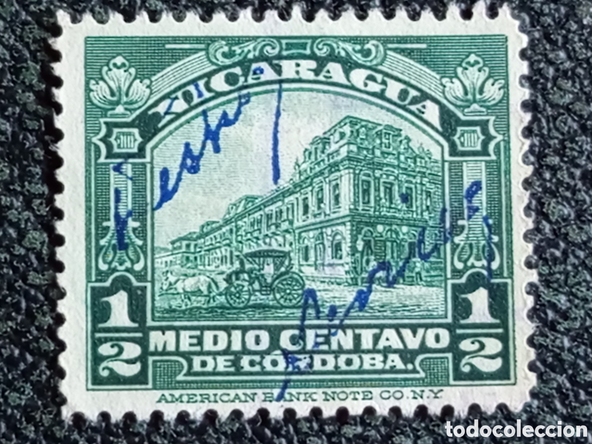 Sellos: Sello Nicaragua 1914 Palacio Nacional Medio Centavo de C&oacute;rdoba Usado (Cat&aacute;logo Scott #349 / Yvert #3