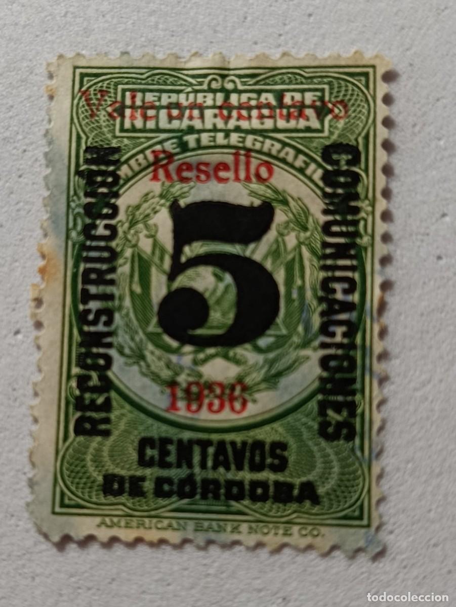 Sellos: Sellos Nicaragua, impresos postales 1936, Sello telegr&aacute;fico con sobreimpresi&oacute;n roja.